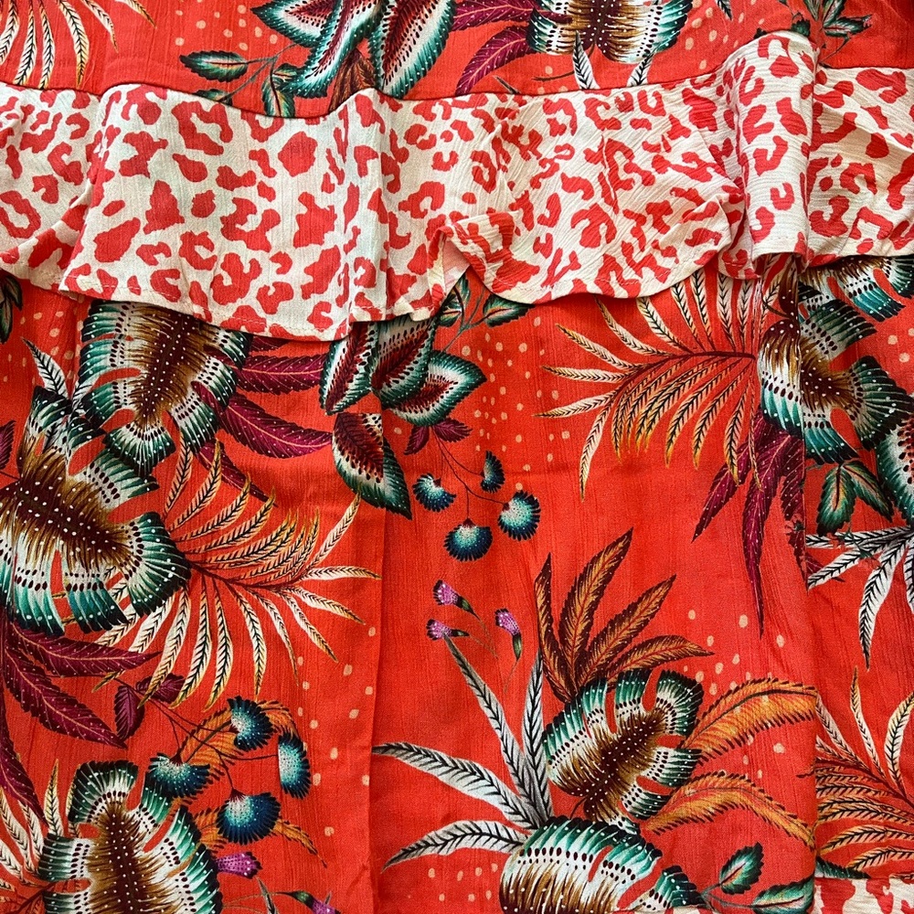 FARM Rio Red A-Line Skirt with Tropical Print - Picture 5 of 10